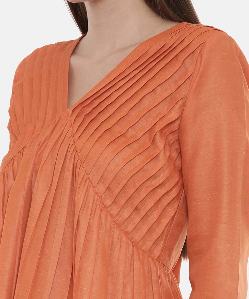 Orange Pleated Dress