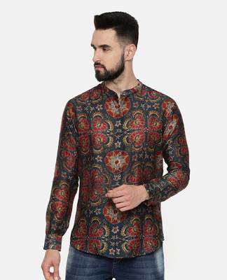Classic Linen Bemberg Geometric Print 1