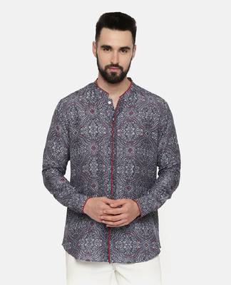 Linen Bemberg Blue Printed Shirt 1