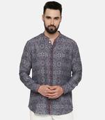 Linen Bemberg Blue Printed Shirt