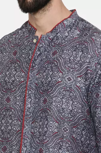 Linen Bemberg Blue Printed Shirt