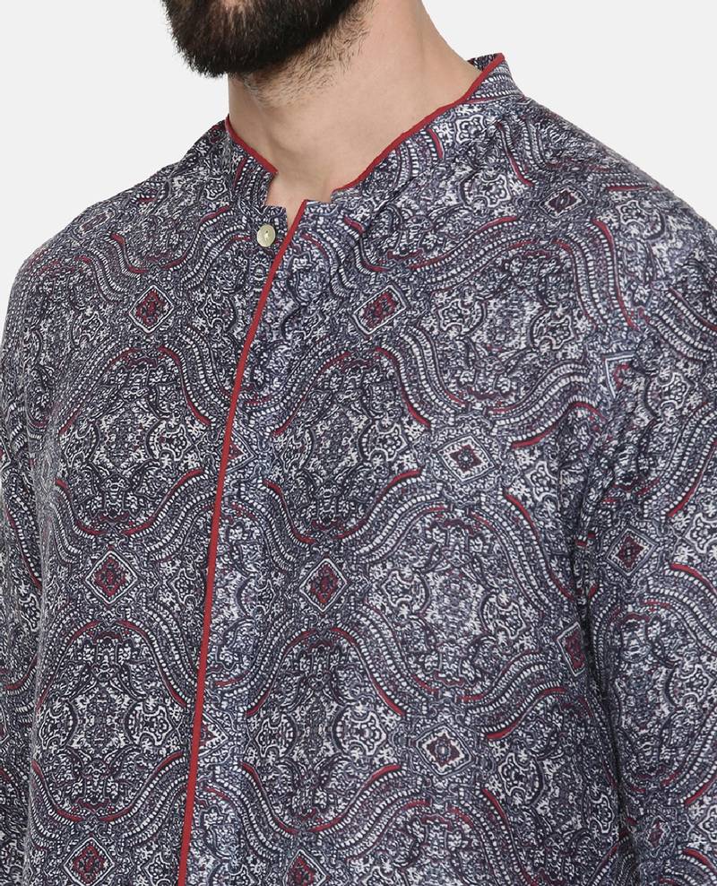 Linen Bemberg Blue Printed Shirt