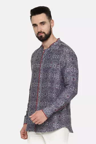 Linen Bemberg Blue Printed Shirt