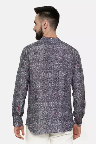 Linen Bemberg Blue Printed Shirt
