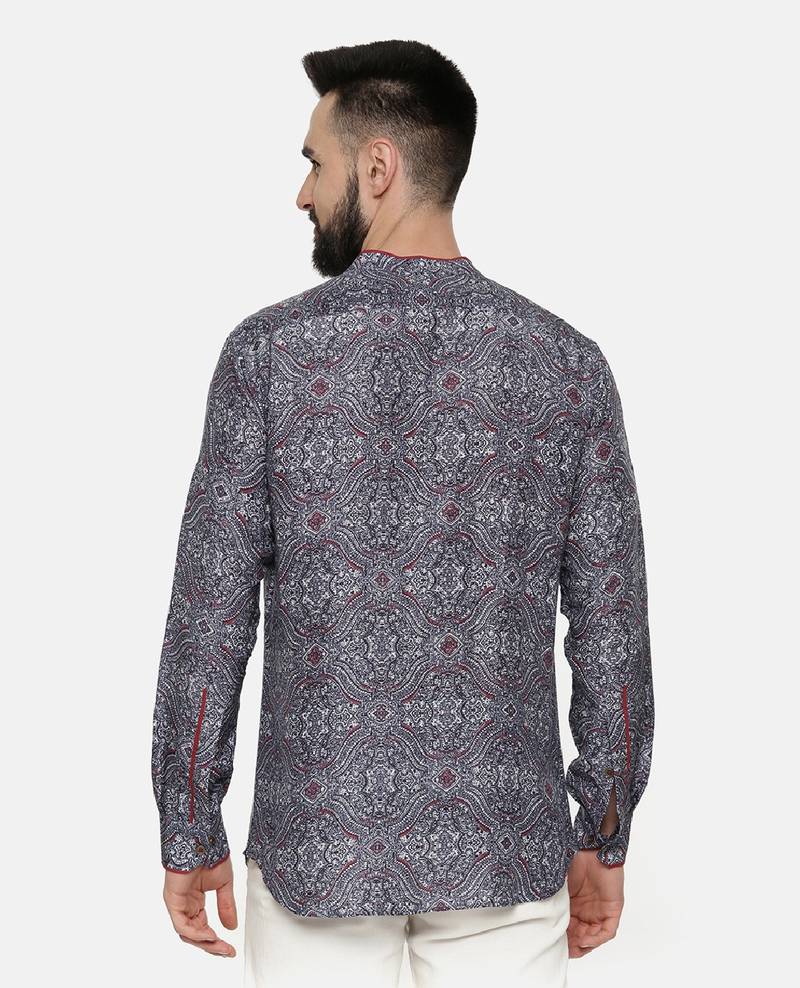 Linen Bemberg Blue Printed Shirt