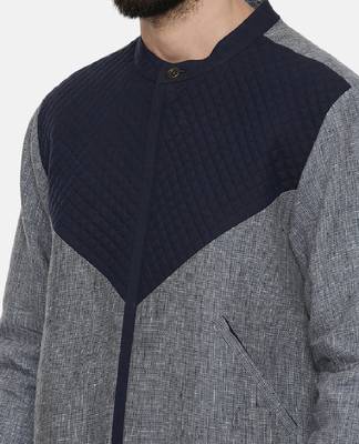Linen Cotton Quilted Blue Jacket 2