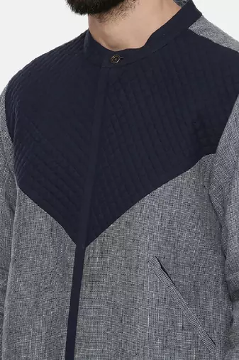 Linen Cotton Quilted Blue Jacket
