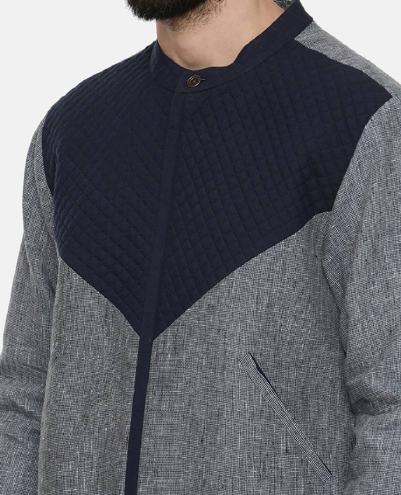 Linen Cotton Quilted Blue Jacket