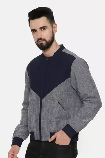 Linen Cotton Quilted Blue Jacket