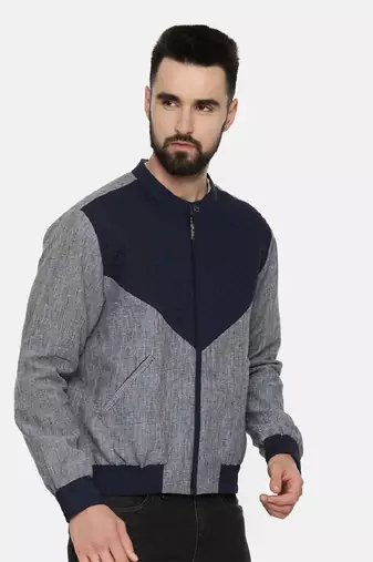 Linen Cotton Quilted Blue Jacket