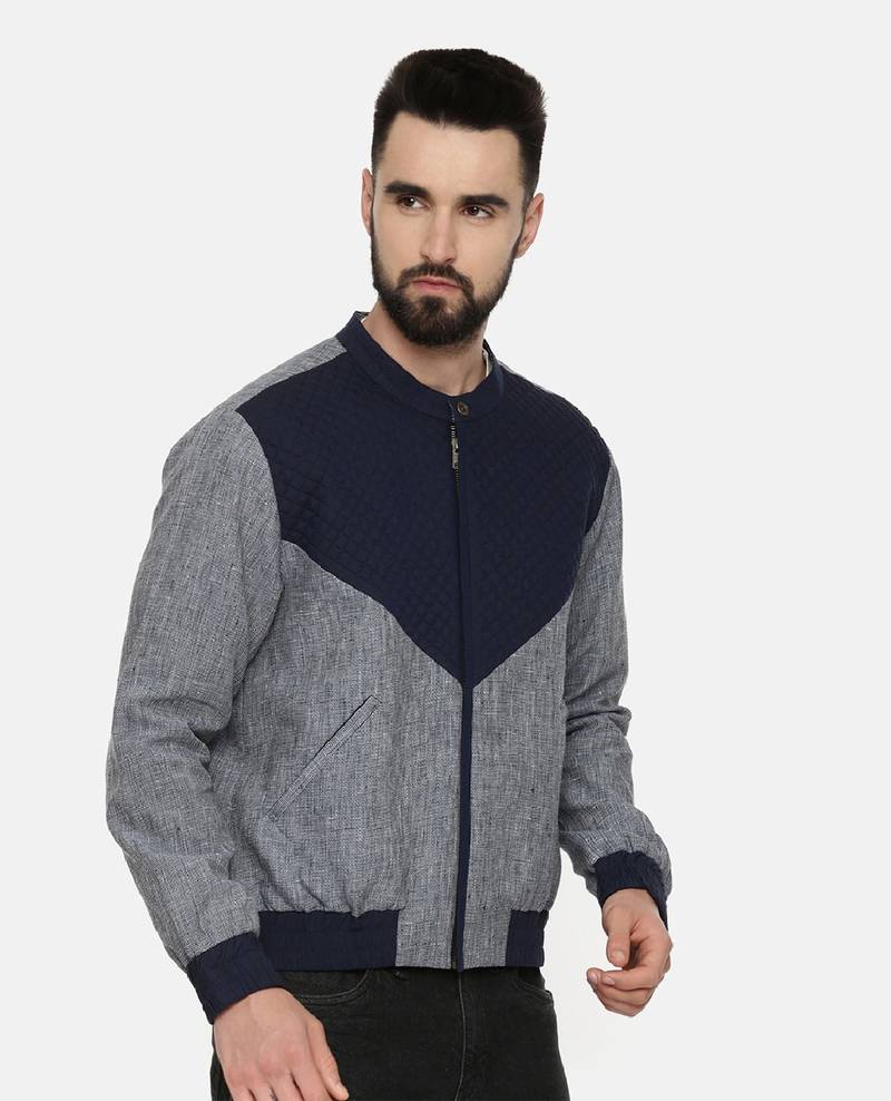 Linen Cotton Quilted Blue Jacket