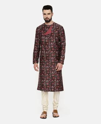 Linen Bemberg Brown Printed Kurta Set 1