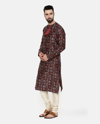 Linen Bemberg Brown Printed Kurta Set 3