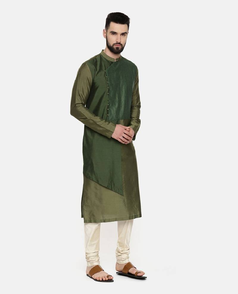 Green Chanderi Layered Kurta