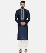 Blue Embroidered Silk Kurta