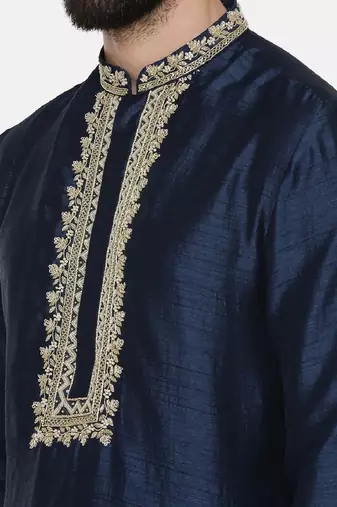 Blue Embroidered Silk Kurta