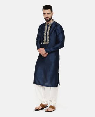 Blue Embroidered Silk Kurta 3