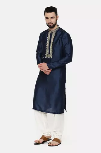 Blue Embroidered Silk Kurta