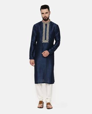 Blue Embroidered Silk Kurta 4