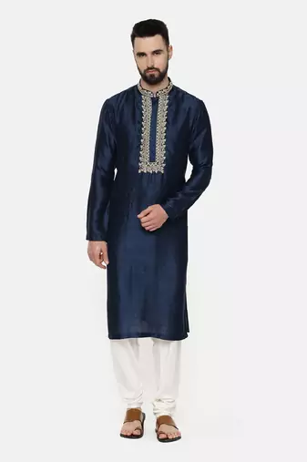 Blue Embroidered Silk Kurta