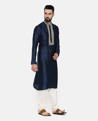 Blue Embroidered Silk Kurta 5