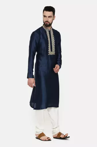 Blue Embroidered Silk Kurta
