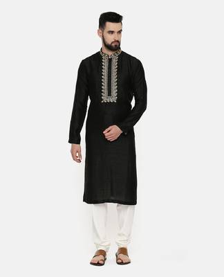 Black Embroidered Silk Kurta 1