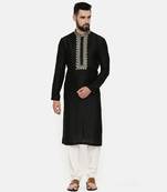 Black Embroidered Silk Kurta