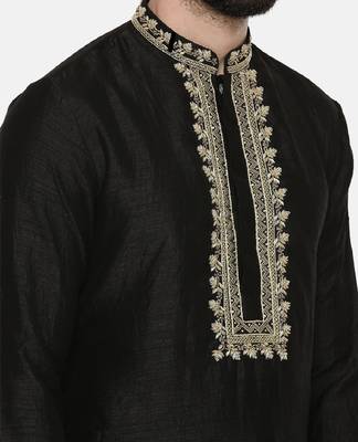 Black Embroidered Silk Kurta 2