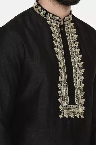Black Embroidered Silk Kurta