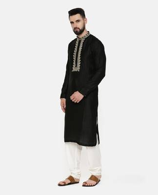 Black Embroidered Silk Kurta 3