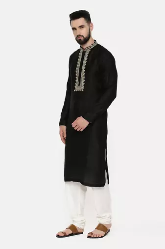 Black Embroidered Silk Kurta