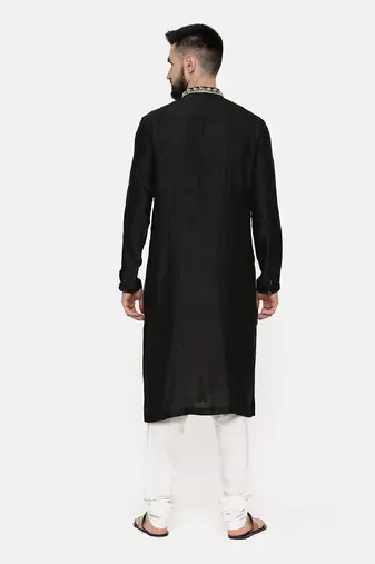 Black Embroidered Silk Kurta