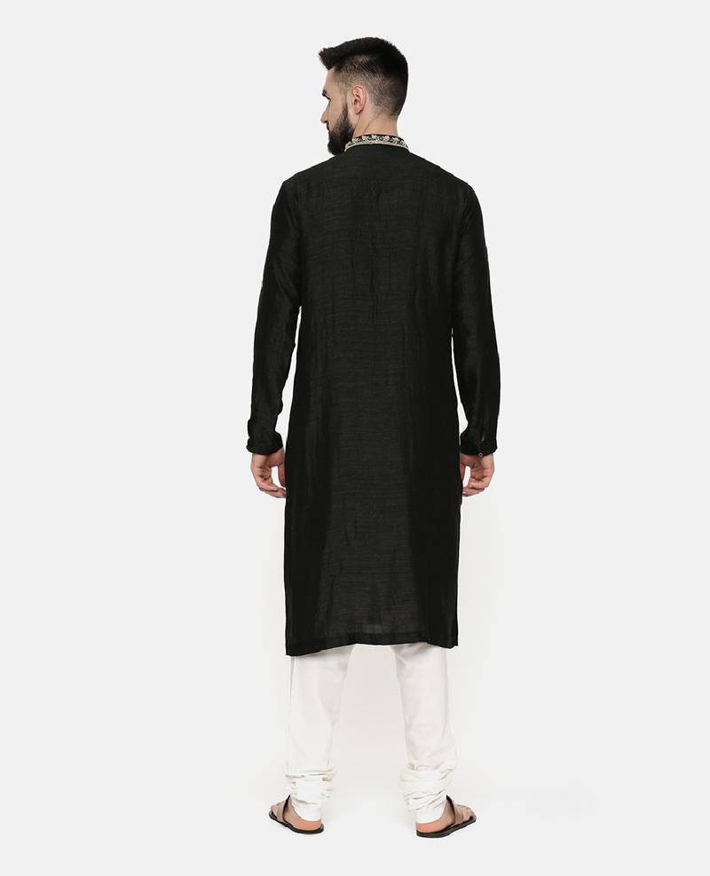 Black Embroidered Silk Kurta