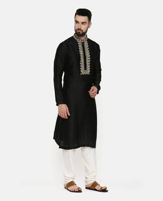 Black Embroidered Silk Kurta 5