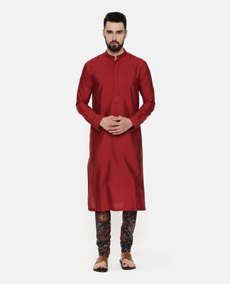 Red Silk Kurta With Printed Chudidar 1