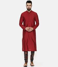 Red Silk Kurta With Printed Chudidar
