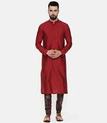 Red Silk Kurta With Printed Chudidar