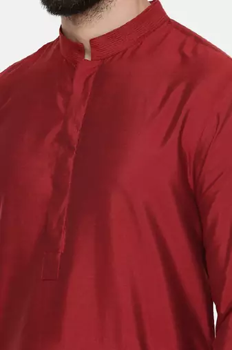 Red Silk Kurta With Printed Chudidar