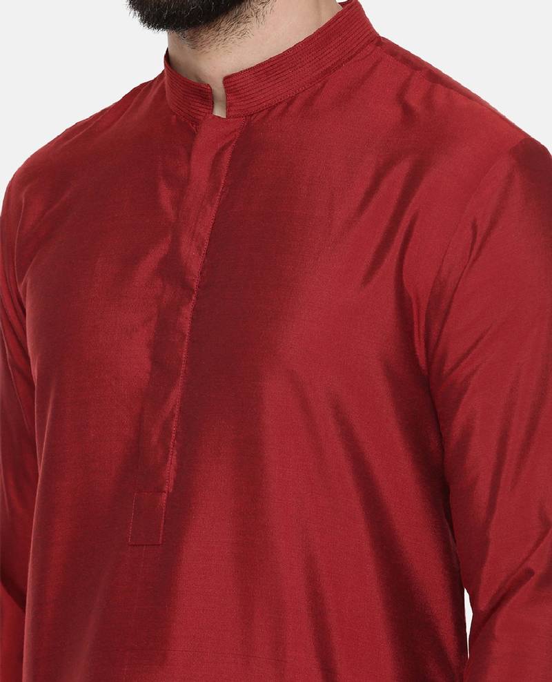 Red Silk Kurta With Printed Chudidar