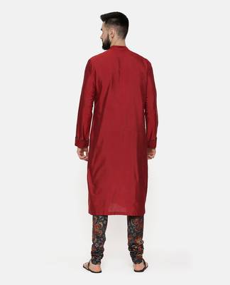 Red Silk Kurta With Printed Chudidar 4