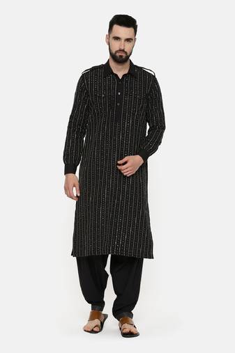 Black Hand Embroidred Pathani