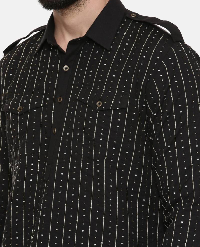 Black Hand Embroidred Pathani