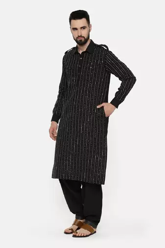 Black Hand Embroidred Pathani