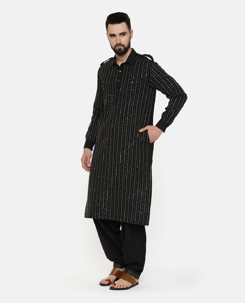 Black Hand Embroidred Pathani