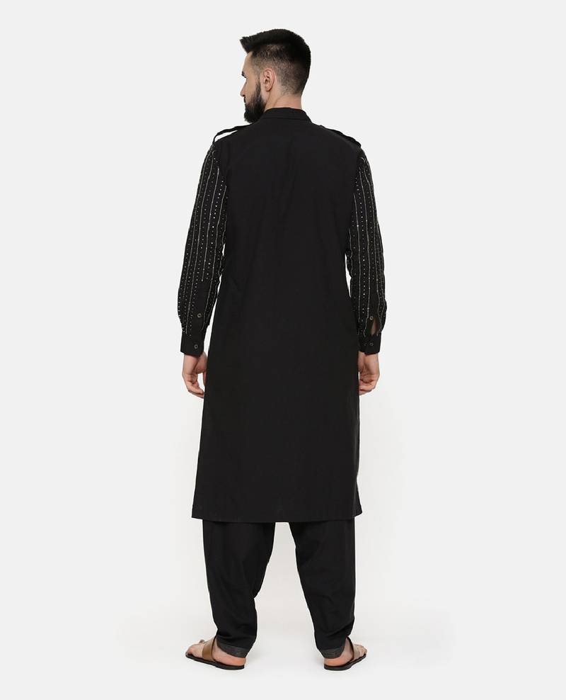 Black Hand Embroidred Pathani