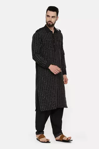 Black Hand Embroidred Pathani