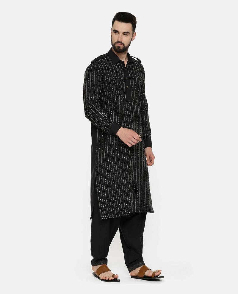 Black Hand Embroidred Pathani