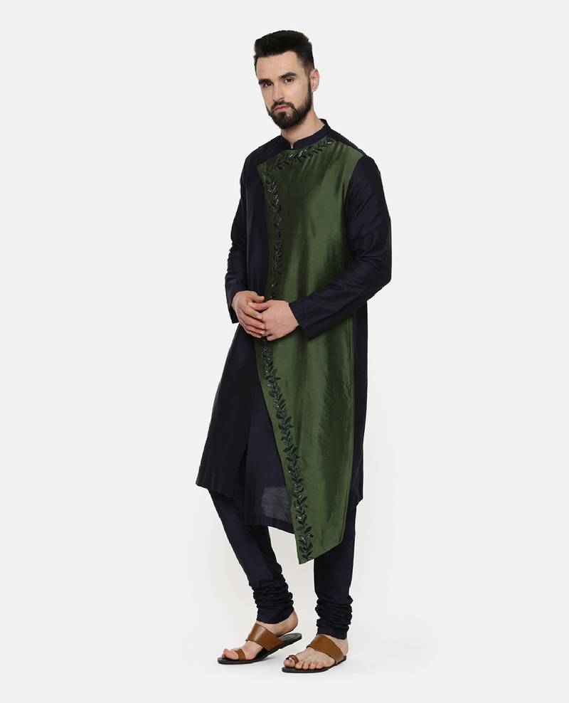 Green Blue Embroidered Kurta Set