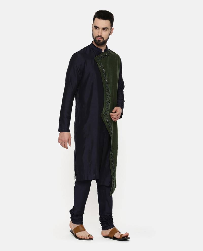 Green Blue Embroidered Kurta Set